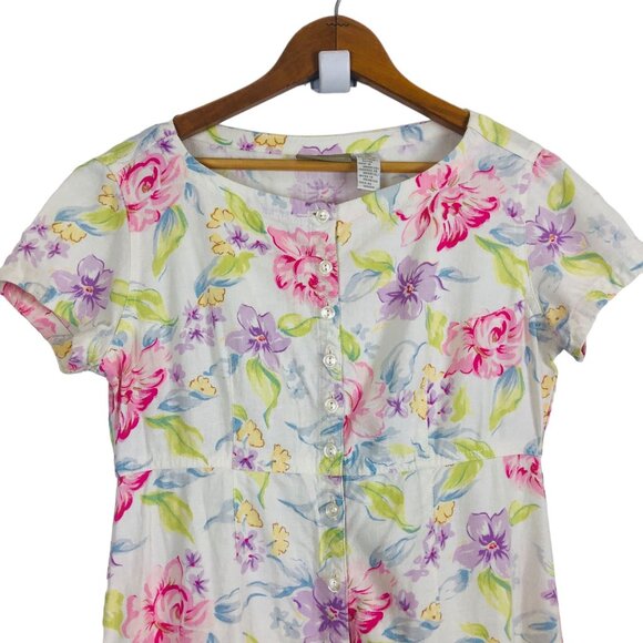 Vtg Liz Claiborne Women's Midi Dress Sz 4 Floral Linen Blend Button Front Cottag - Picture 2 of 8